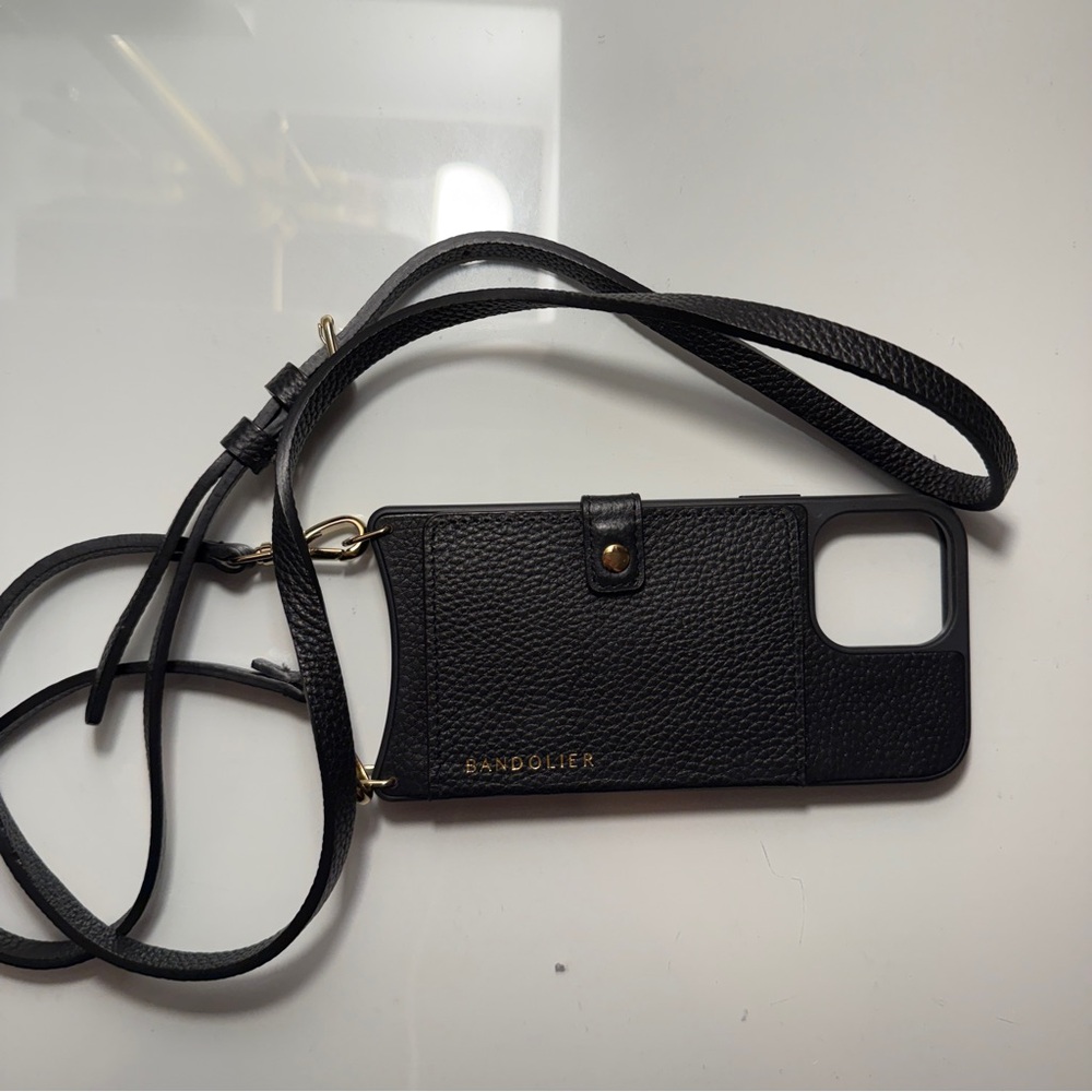 Bandolier Black Leather Phone Case with Strap